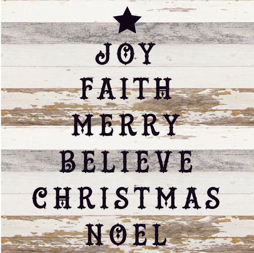 
                  
                    Load image into Gallery viewer, Joy Faith Merry Believe Christmas Noel (Tree) / 14X14 Reclaimed Wood Sign
                  
                