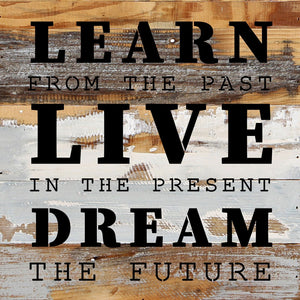 
                  
                    Load image into Gallery viewer, Learn from the past. Live in the present. Dream the future / 14x14 Reclaimed Wood Wall Decor
                  
                