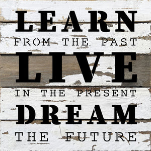 
                  
                    Load image into Gallery viewer, Learn from the past. Live in the present. Dream the future / 14x14 Reclaimed Wood Wall Decor
                  
                