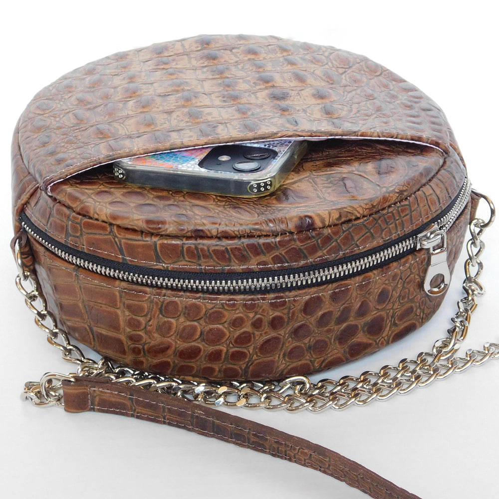 
                  
                    Load image into Gallery viewer, Leather Circle Crossbody Purse - Brown Cinnamon
                  
                