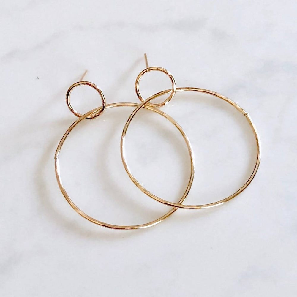 Modern Double Circle Post Earrings - Gold