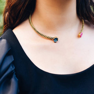 
                  
                    Load image into Gallery viewer, Cali Collar Crystal and Moonstone Collar Necklace - 24 kt Gold
                  
                