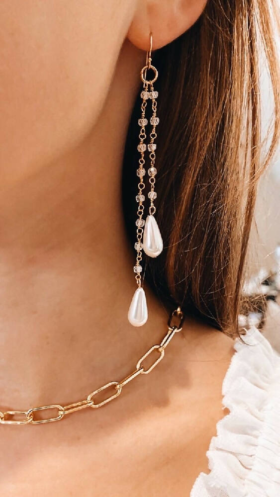 Double Rosary + Vintage Pearl Earrings