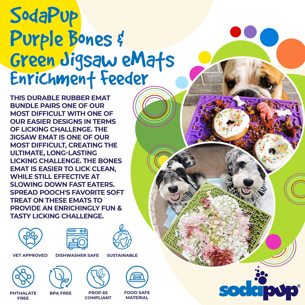 
                  
                    Load image into Gallery viewer, Large Green Jigsaw &amp;amp; Large Purple Bones eMat Lick Mat Bundle - SodaPup/True Dogs, LLC
                  
                