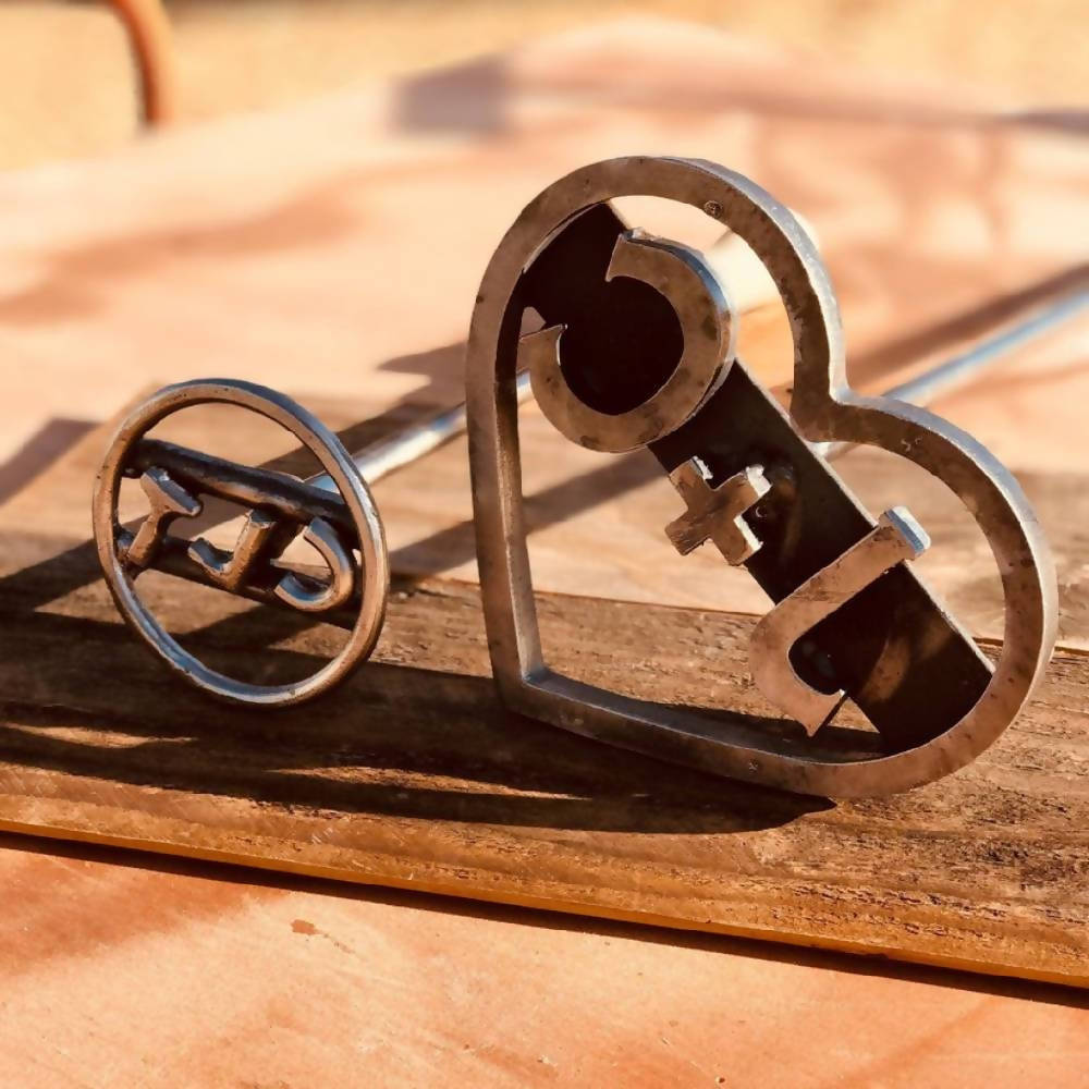 
                  
                    Load image into Gallery viewer, Custom Branding Iron - Heart Cowboy Monogram - The Heritage Forge
                  
                