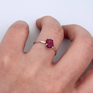 
                  
                    Load image into Gallery viewer, Raw Ruby Four Prong Sterling Silver Ring
                  
                