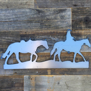 
                  
                    Load image into Gallery viewer, Rustic Home, Cowboy Leading Horse 20 x 9,  Farmhouse, Metal Words, Kitchen Wall Decor, Home Decor, Farmhouse Sign, Motivational, Christian
                  
                