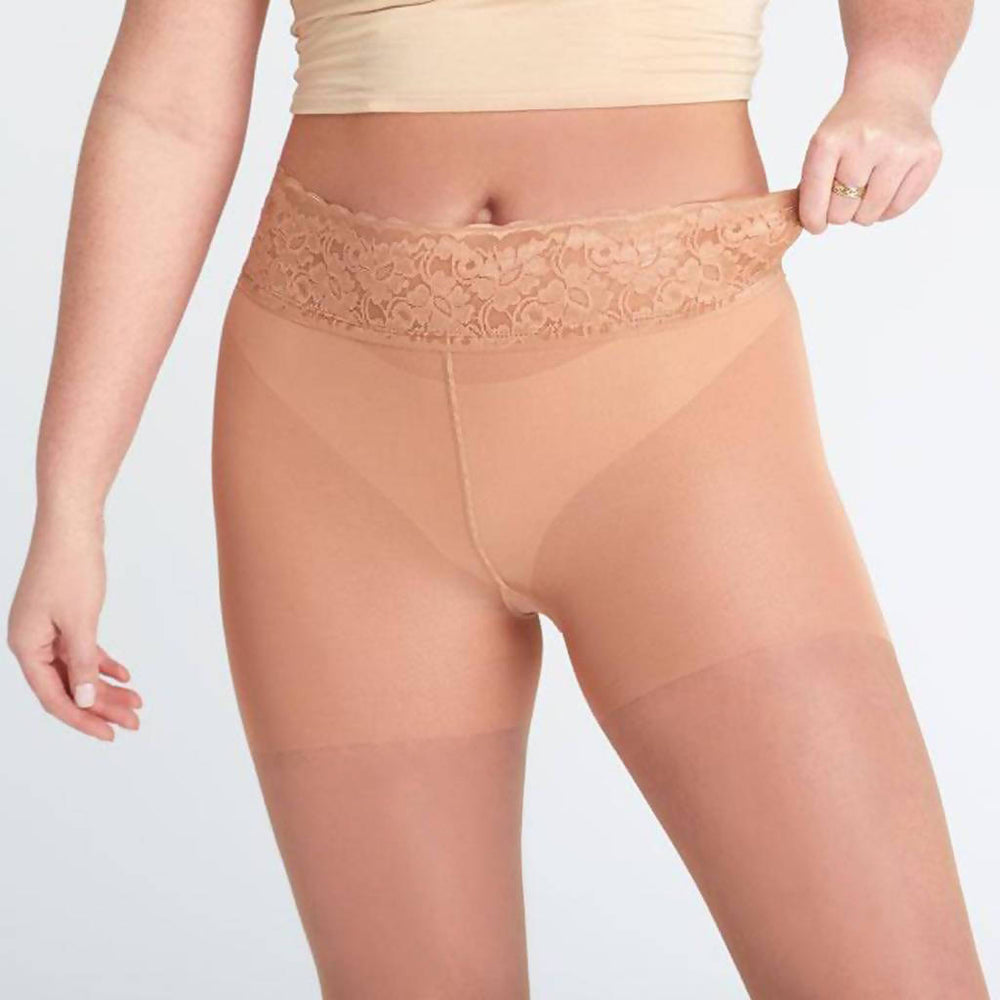 
                  
                    Load image into Gallery viewer, Tan Pantyhose, Sheer Pantyhose With Luxe Comfort Top, Caramel
                  
                