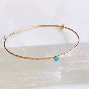 
                  
                    Load image into Gallery viewer, Hammered turquoise bangle -14kt gf
                  
                