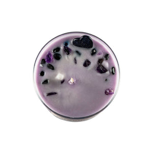 
                  
                    Load image into Gallery viewer, CHAKRA 6 SOY CANDLE WITH AMETHYST &amp;amp; TOURMALINE GEMSTONES
                  
                