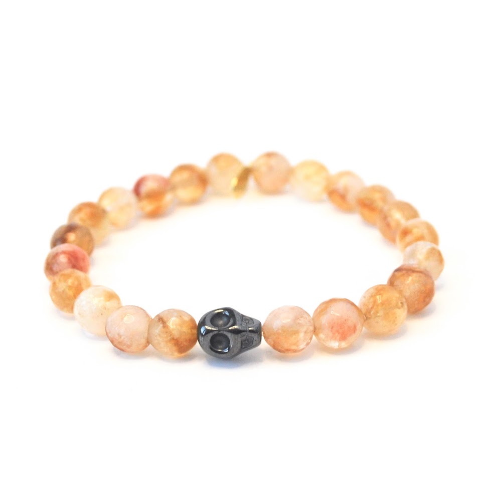 Citrine Bracelet | 8mm with a Hematite Skull