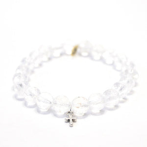 
                  
                    Load image into Gallery viewer, Clear Quartz Crystal Bracelet | Faceted + Silver Cross
                  
                