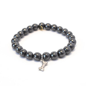 
                  
                    Load image into Gallery viewer, Hematite Crystal Bracelet | 8mm Gunmetal + Silver Dog Bone
                  
                