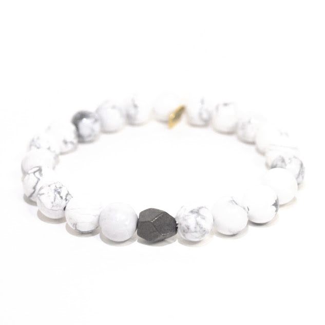 Howlite Crystal Bracelet | 8mm + Faceted Pyrite