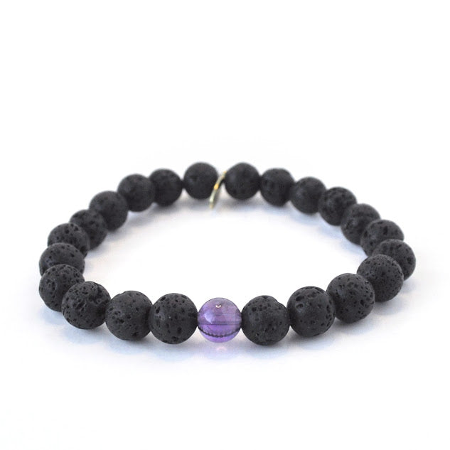 February Birthstone Crystal Bracelet | 8mm Amethyst + Lava