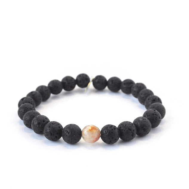 November Birthstone Crystal Bracelet | 8mm Citrine + Lava