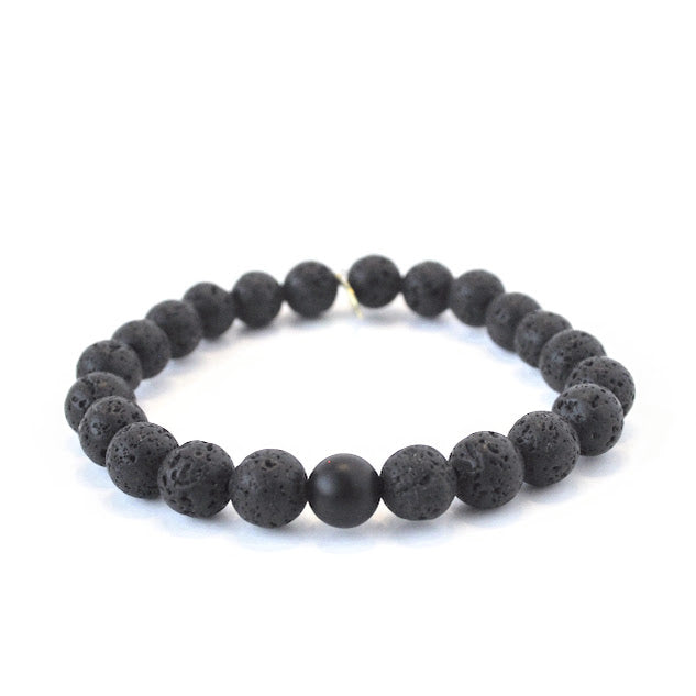 July Birthstone Crystal Bracelet | 8mm Onyx + Lava