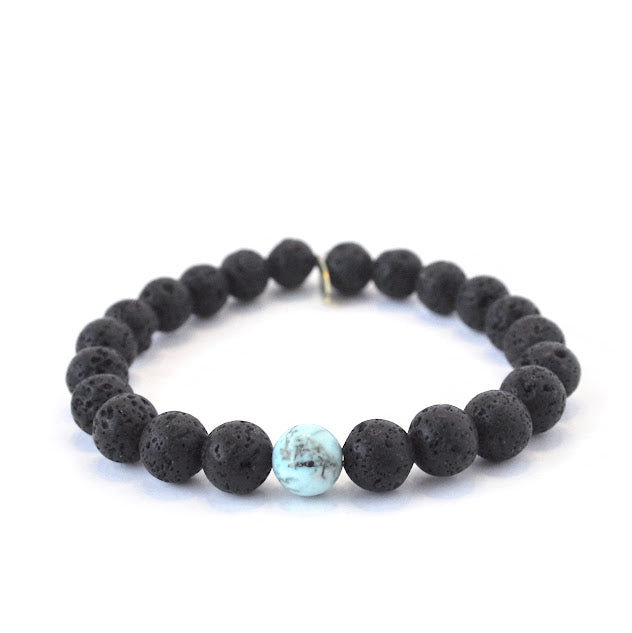 December Birthstone Crystal Bracelet | 8mm Lava + Turquoise Bracelet