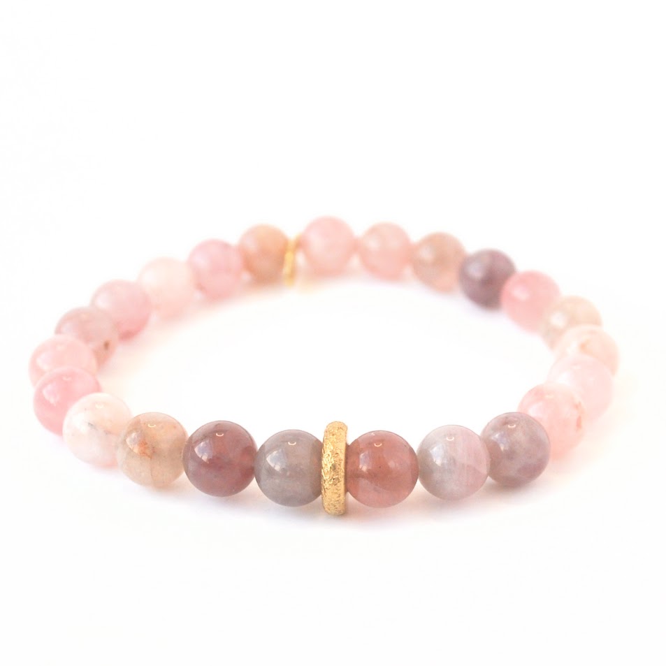 Madagascar Rose Quartz Crystal Bracelet | Golden Brass Ring