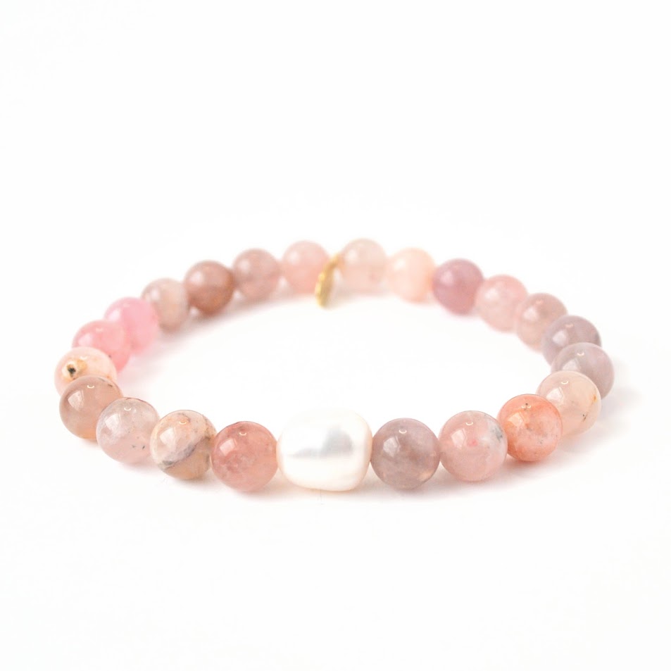 Rose Quartz Crystal Bracelet | Madagascar Rose + Pearl