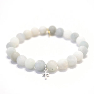 
                  
                    Load image into Gallery viewer, Aquamarine Bracelet | Matte + Silver Cross
                  
                