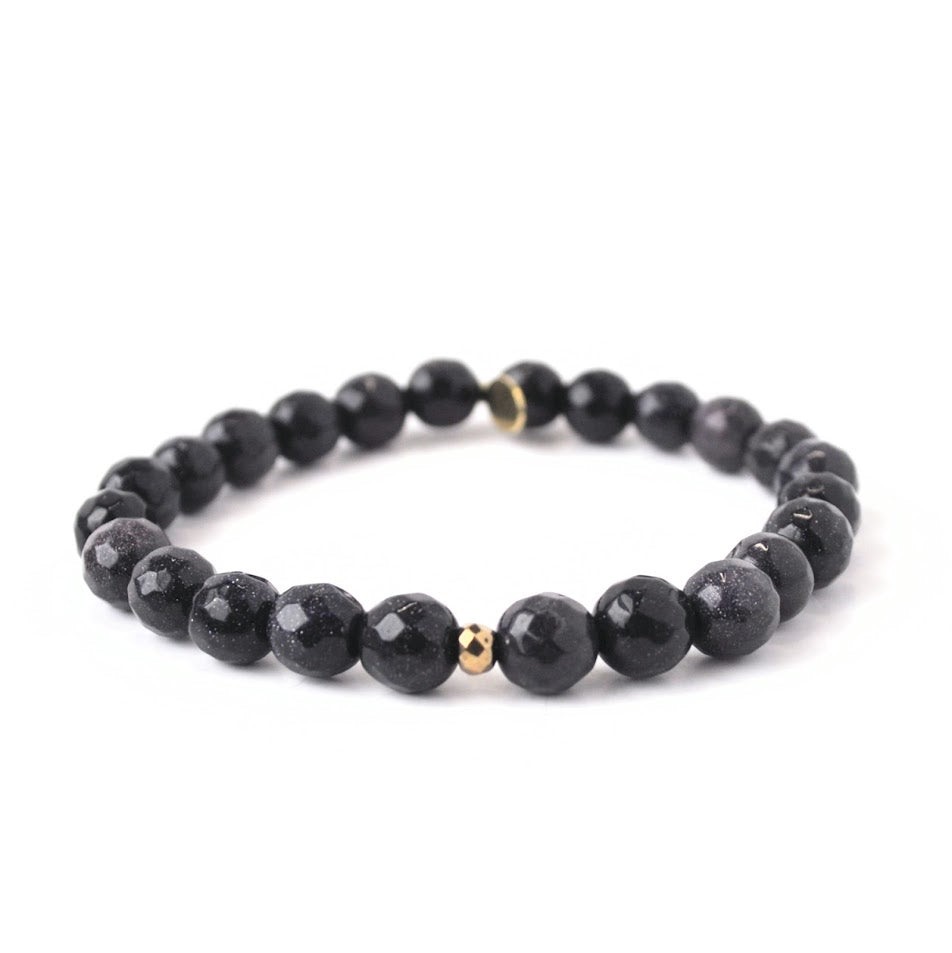 Goldstone Crystal Bracelet | Navy + Sparkle Bead