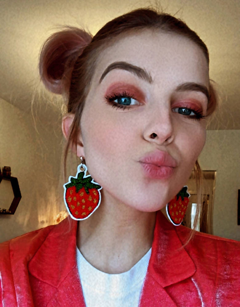 
                  
                    Load image into Gallery viewer, Strawberry Embroidered Earrings
                  
                