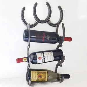
                  
                    Load image into Gallery viewer, Rustic Horseshoe Wine Bottle Holder - 3 Bottles - The Heritage Forge
                  
                