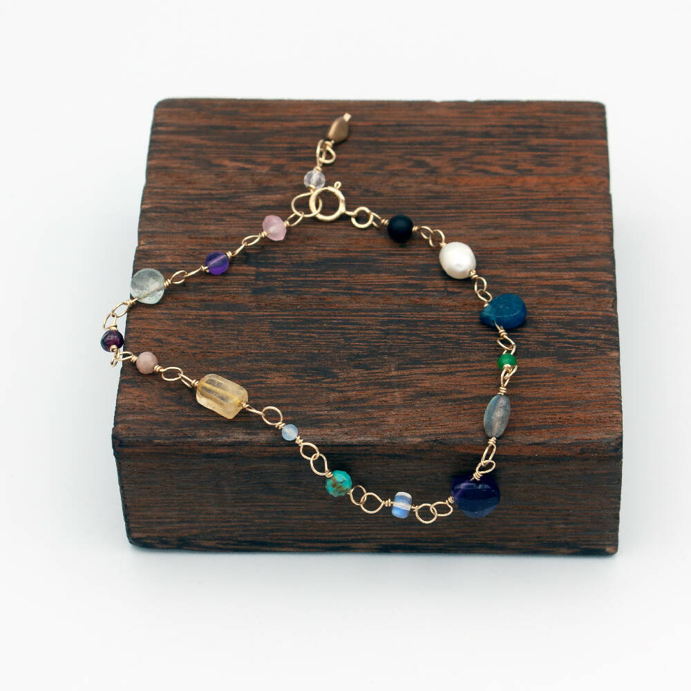 
                  
                    Load image into Gallery viewer, Multi-Gemstone Beaded Chain 14k Gold Filled Bracelet
                  
                