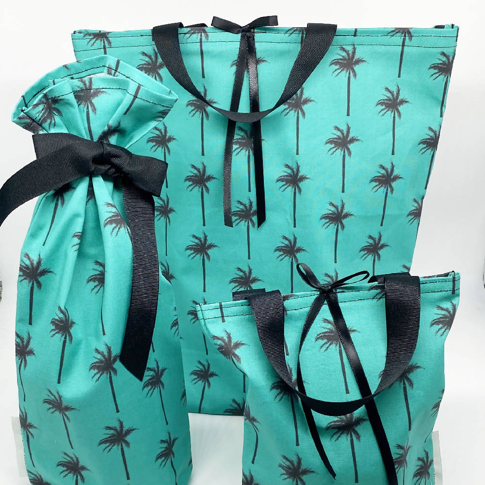 Palm Tree Reusable Cloth Gift Bags - Set of 5