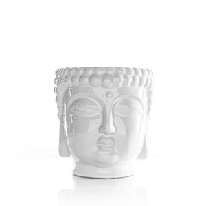 
                  
                    Load image into Gallery viewer, white ceramic buddha head candle with 3 cotton wicks
                  
                