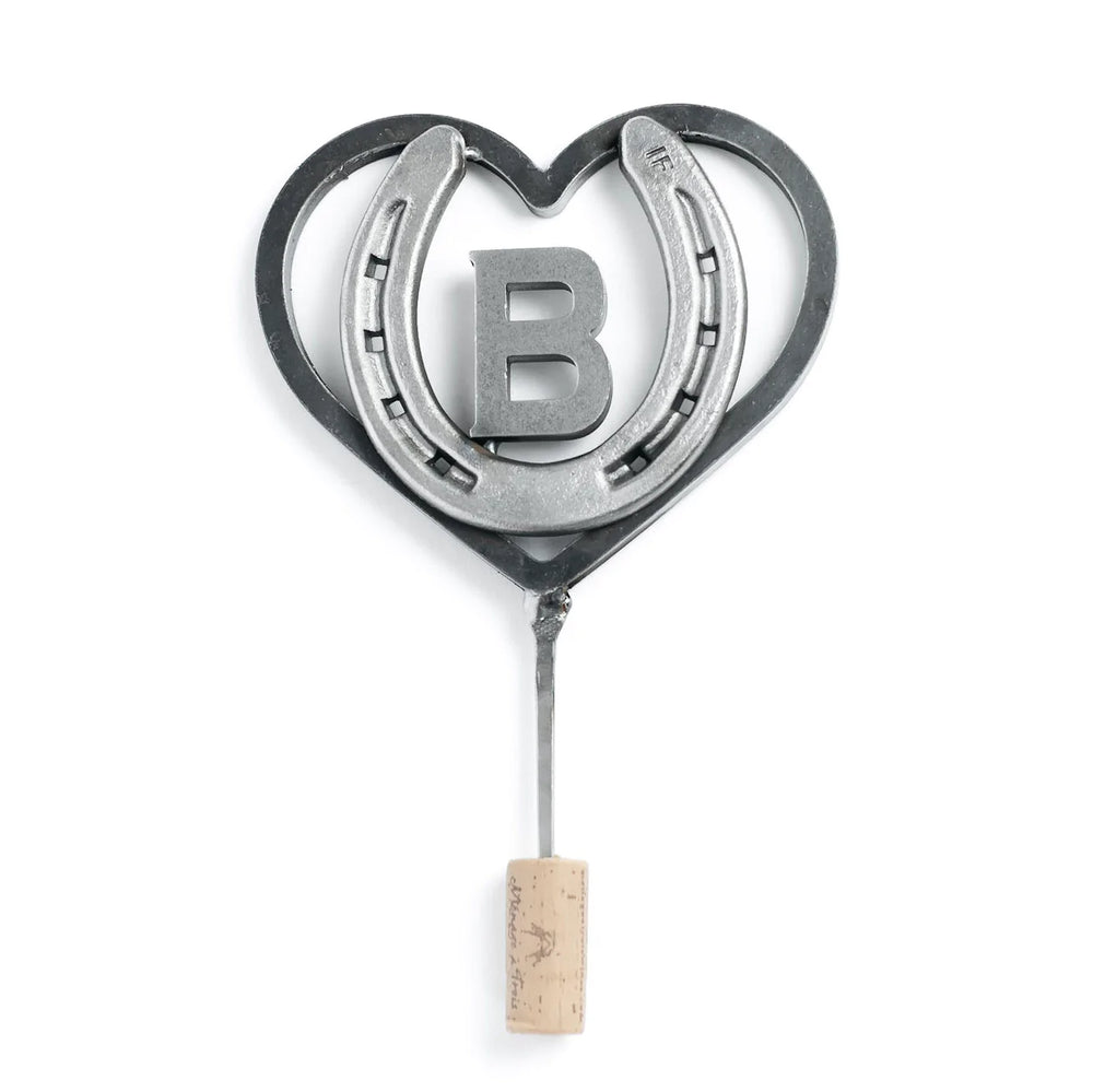 
                  
                    Load image into Gallery viewer, Custom Heart &amp;amp; Horseshoe Cake Topper with Initial - Customizable Rustic Wedding - The Heritage Forge
                  
                