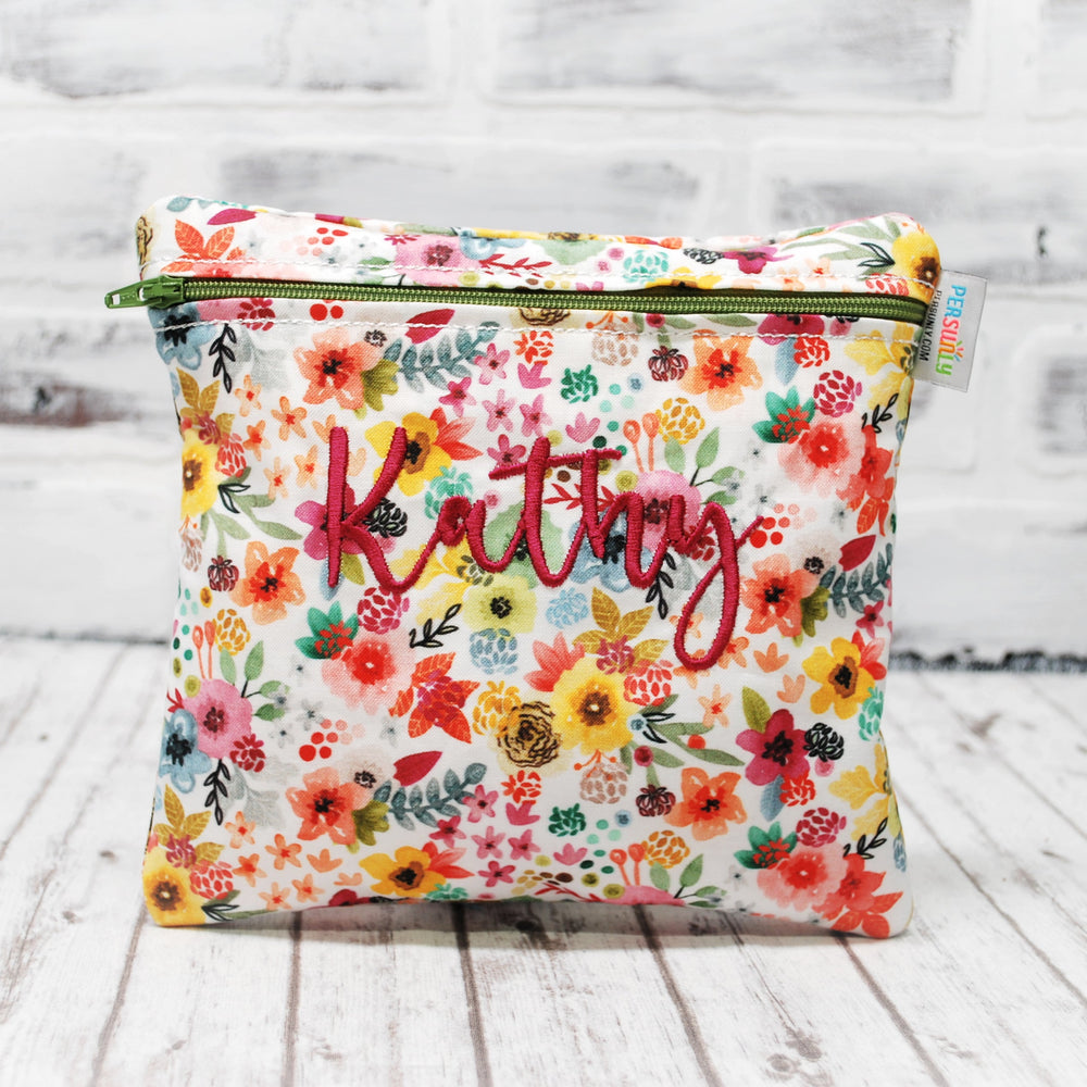 Wildflowers on White Personalized Reusable Food Bag