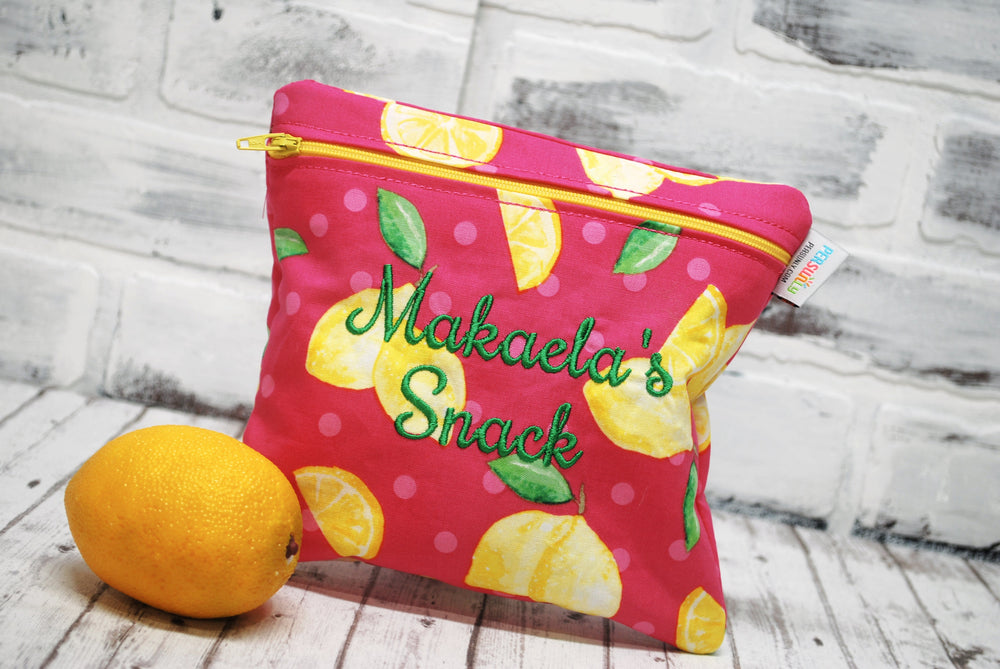 
                  
                    Load image into Gallery viewer, Pink and Lemons Personalized Reusable Food Bag
                  
                