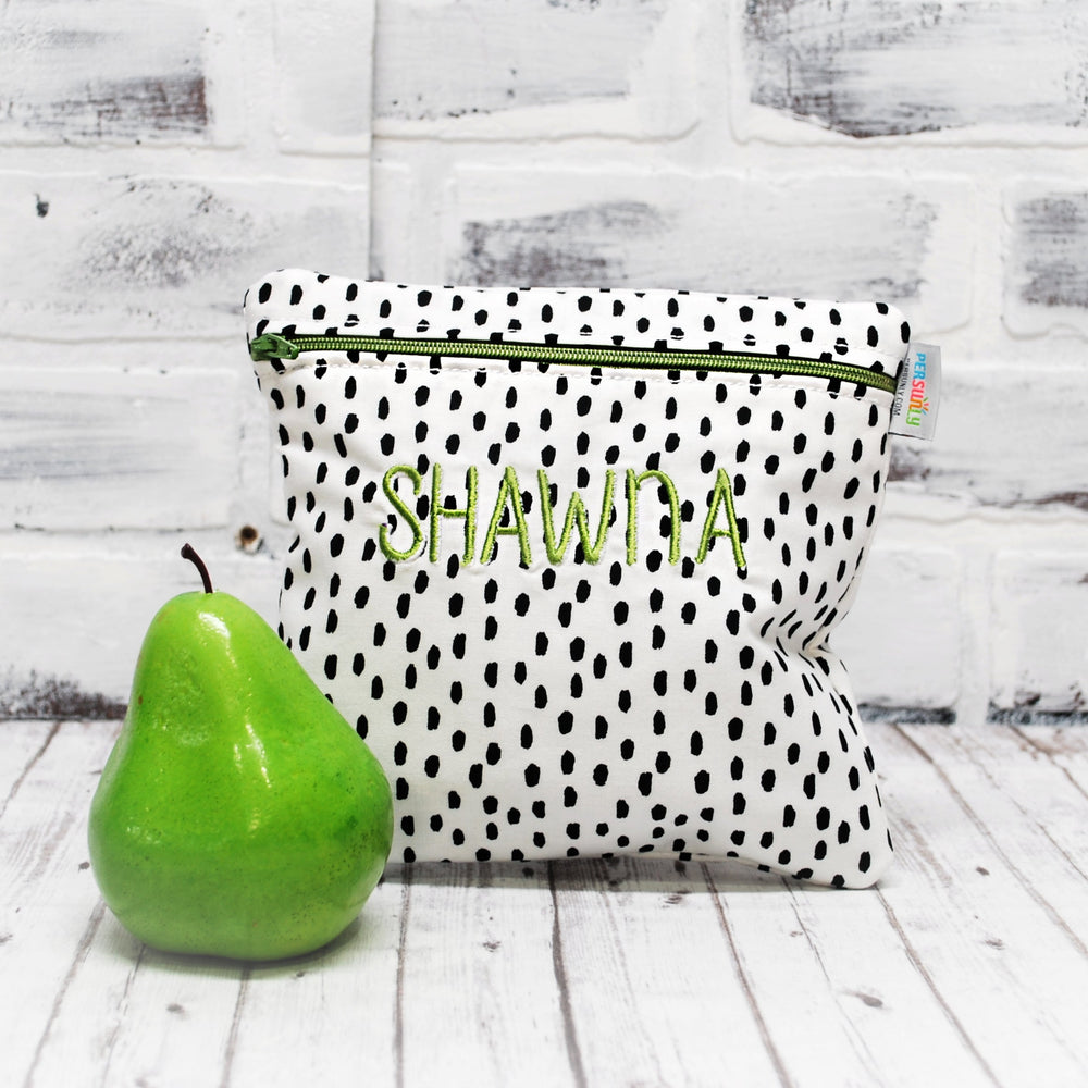 White with Dots Personalized Reusable Food Bag