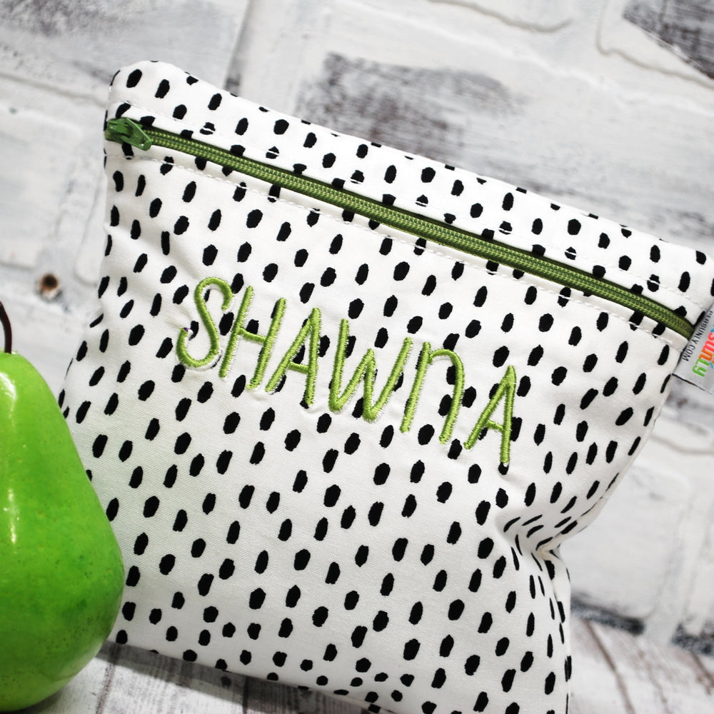 
                  
                    Load image into Gallery viewer, White with Dots Personalized Reusable Food Bag
                  
                