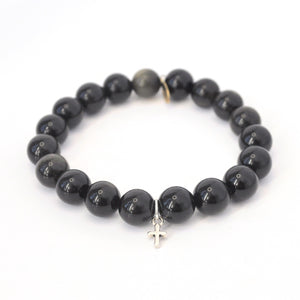 
                  
                    Load image into Gallery viewer, Obsidian Crystal Bracelet | Silver Cross
                  
                