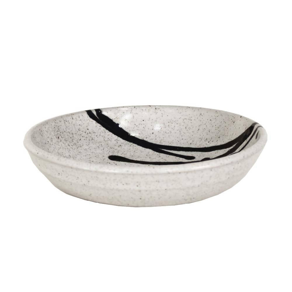 Pasta Bowl in Speckled White with Cobalt Accents