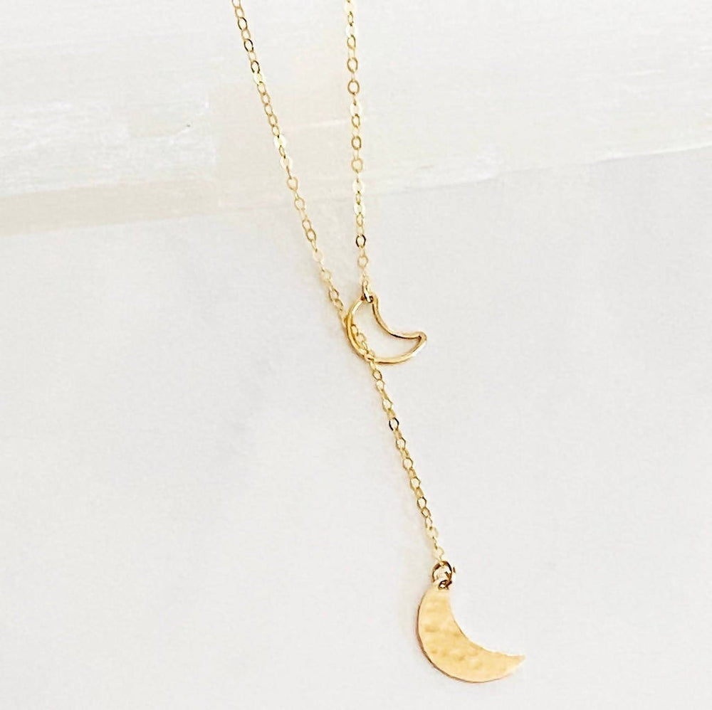 
                  
                    Load image into Gallery viewer, Double Moon Lariat Necklace - Gold
                  
                