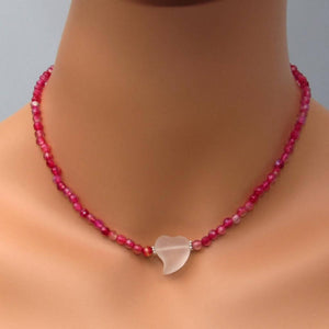 
                  
                    Load image into Gallery viewer, Quartz Heart and Red Agate gemstone Choker Necklace
                  
                