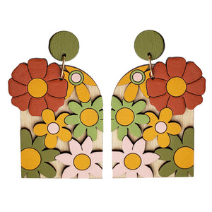 
                  
                    Load image into Gallery viewer, 70s Burnt Orange Floral Arch Earrings
                  
                