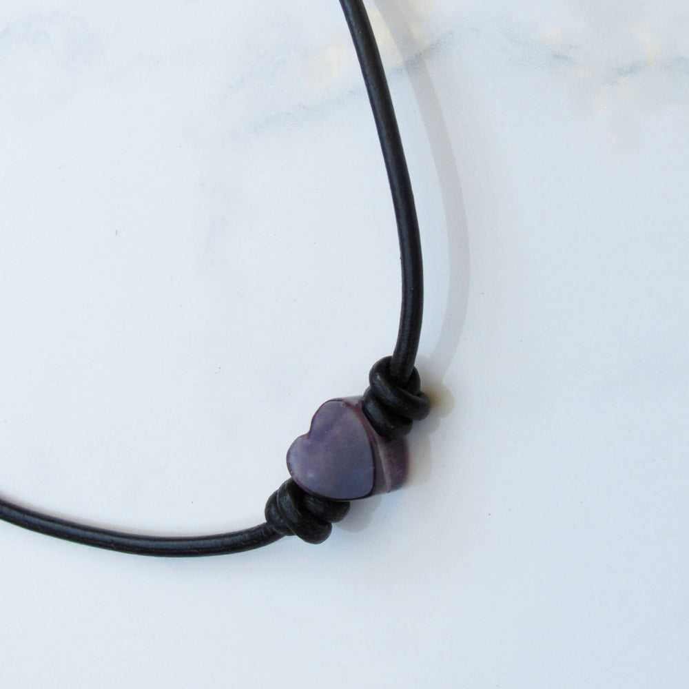 
                  
                    Load image into Gallery viewer, Leather and Gemstone Heart Choker/Necklace
                  
                