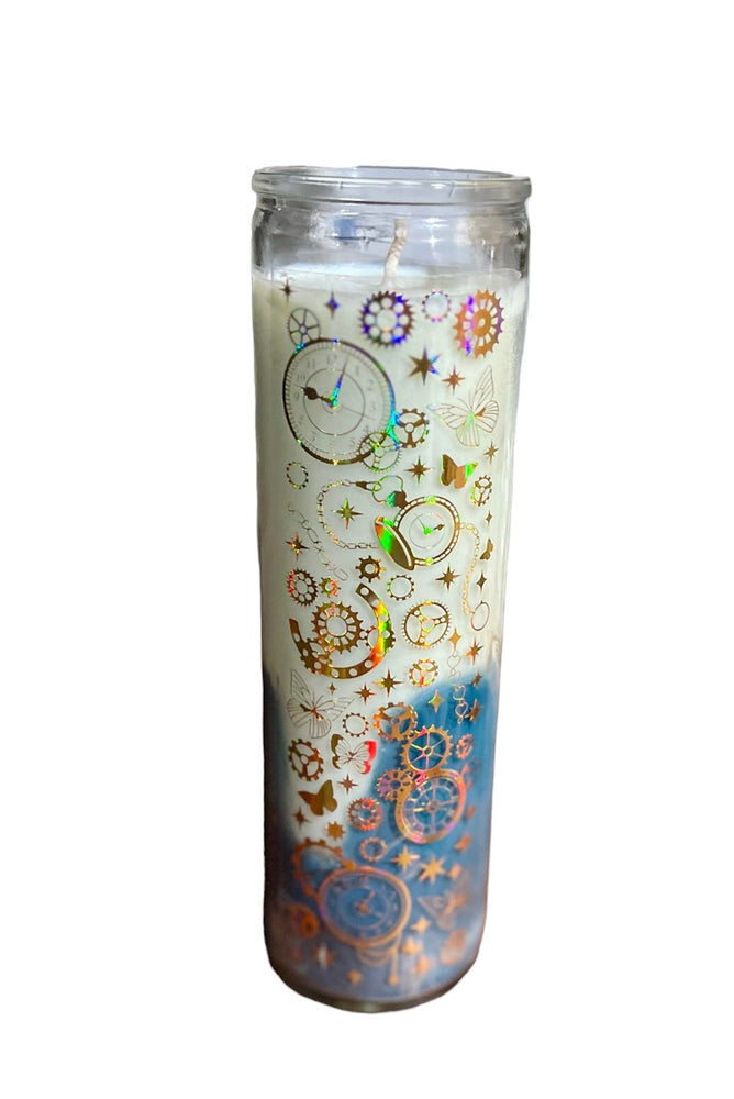
                  
                    Load image into Gallery viewer, Blue Volcano Scent Steampunk Prayer Candle
                  
                