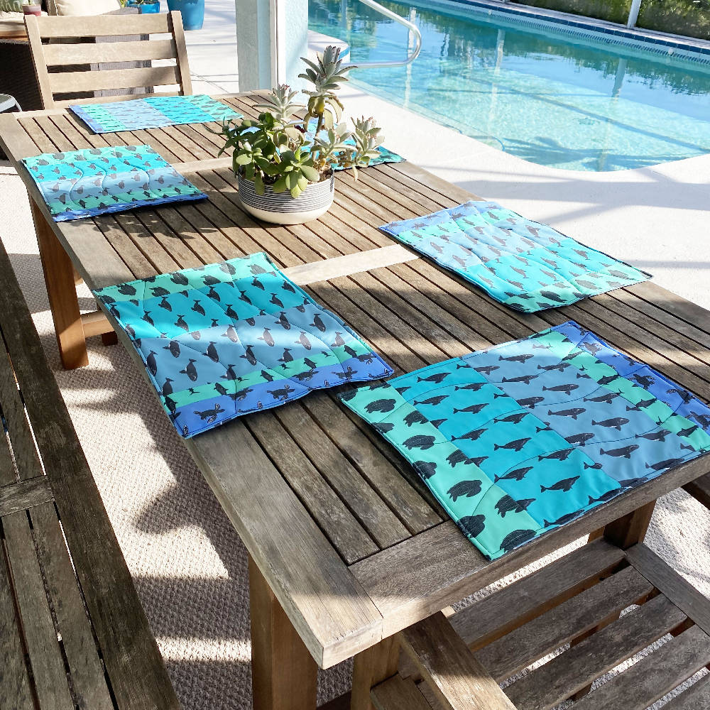 Ocean Love Placemats - Set of 6 Reversible, Quilted Placemats