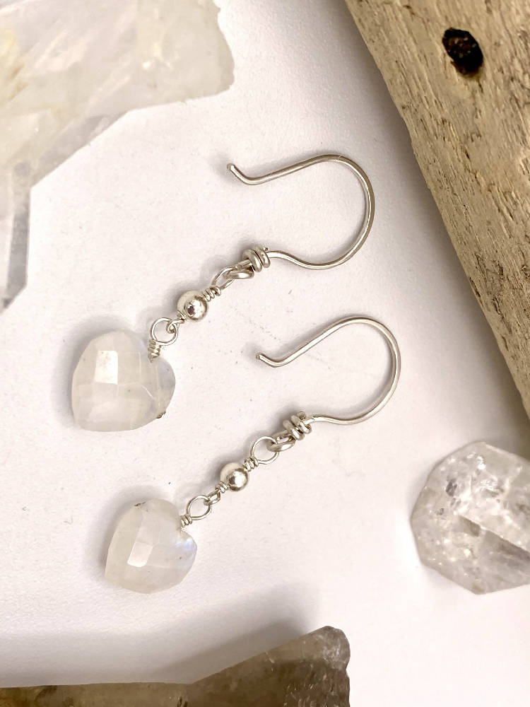 
                  
                    Load image into Gallery viewer, Moonstone Heart Earrings
                  
                