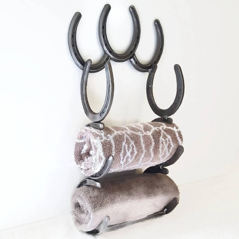Rustic Horseshoe Towel Holder and Hanger - The Heritage Forge
