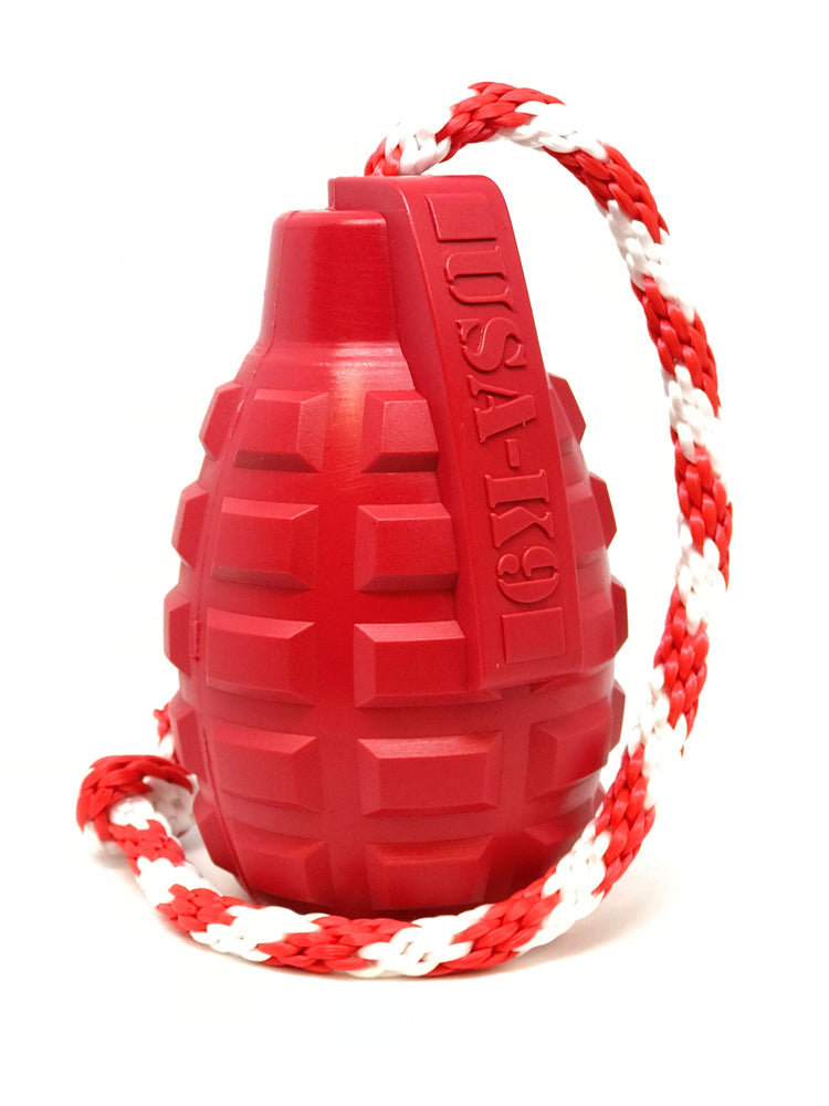 
                  
                    Load image into Gallery viewer, USA-K9 Grenade Durable Rubber Chew Toy, Treat Dispenser, Reward Toy, Tug Toy, and Retrieving Toy
                  
                