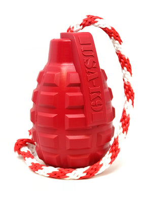 
                  
                    Load image into Gallery viewer, USA-K9 Grenade Durable Rubber Chew Toy, Treat Dispenser, Reward Toy, Tug Toy, and Retrieving Toy
                  
                