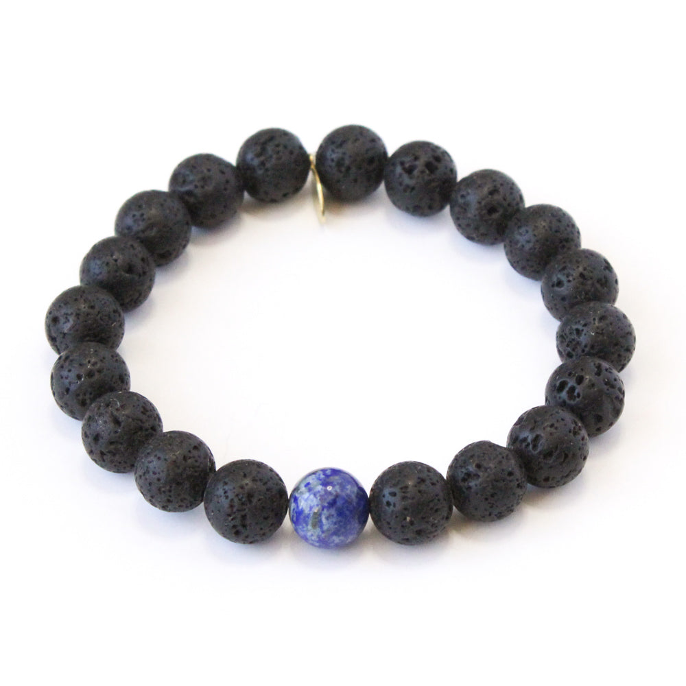 September Birthstone Crystal Bracelet | 8mm Lapis Lazuli + Lava