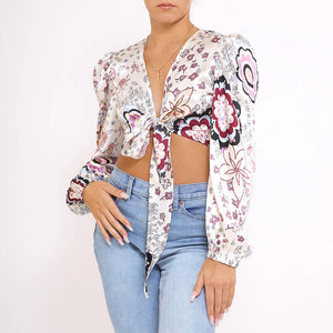 
                  
                    Load image into Gallery viewer, Silk wrap/tie puff long sleeve top
                  
                